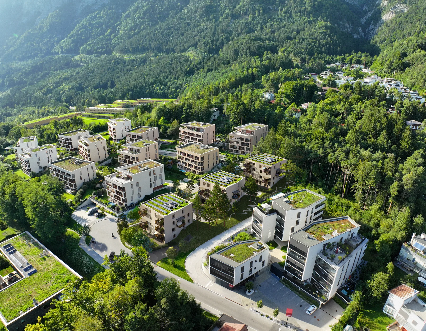 Aerial view of Quartier Anna in Innsbruck-Kranebitten